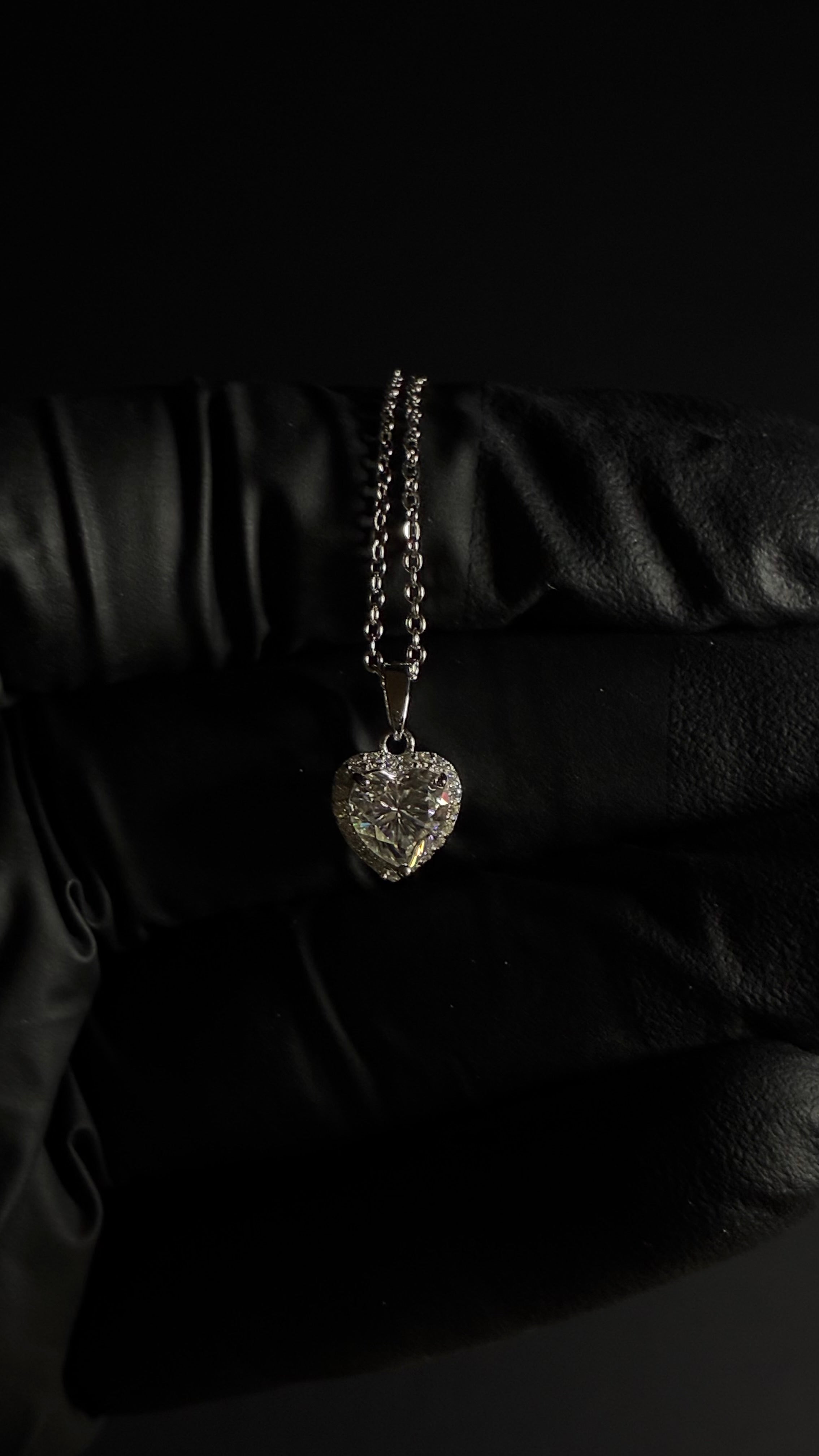 1 Carat Moissanite 925 Sterling Silver Heart Shaped Pendant With 925 Sterling Silver Chain