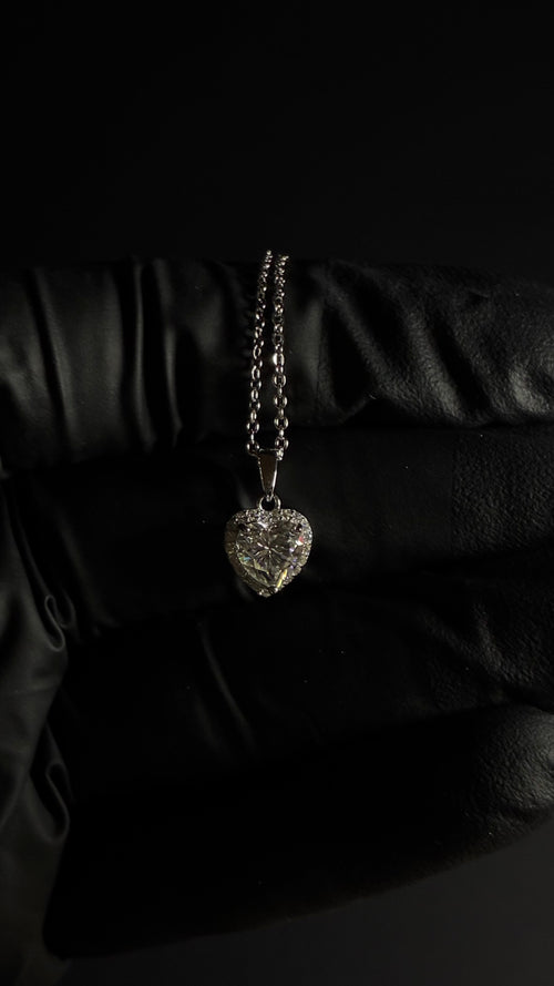 1 Carat Moissanite 925 Sterling Silver Heart Shaped Pendant With 925 Sterling Silver Chain