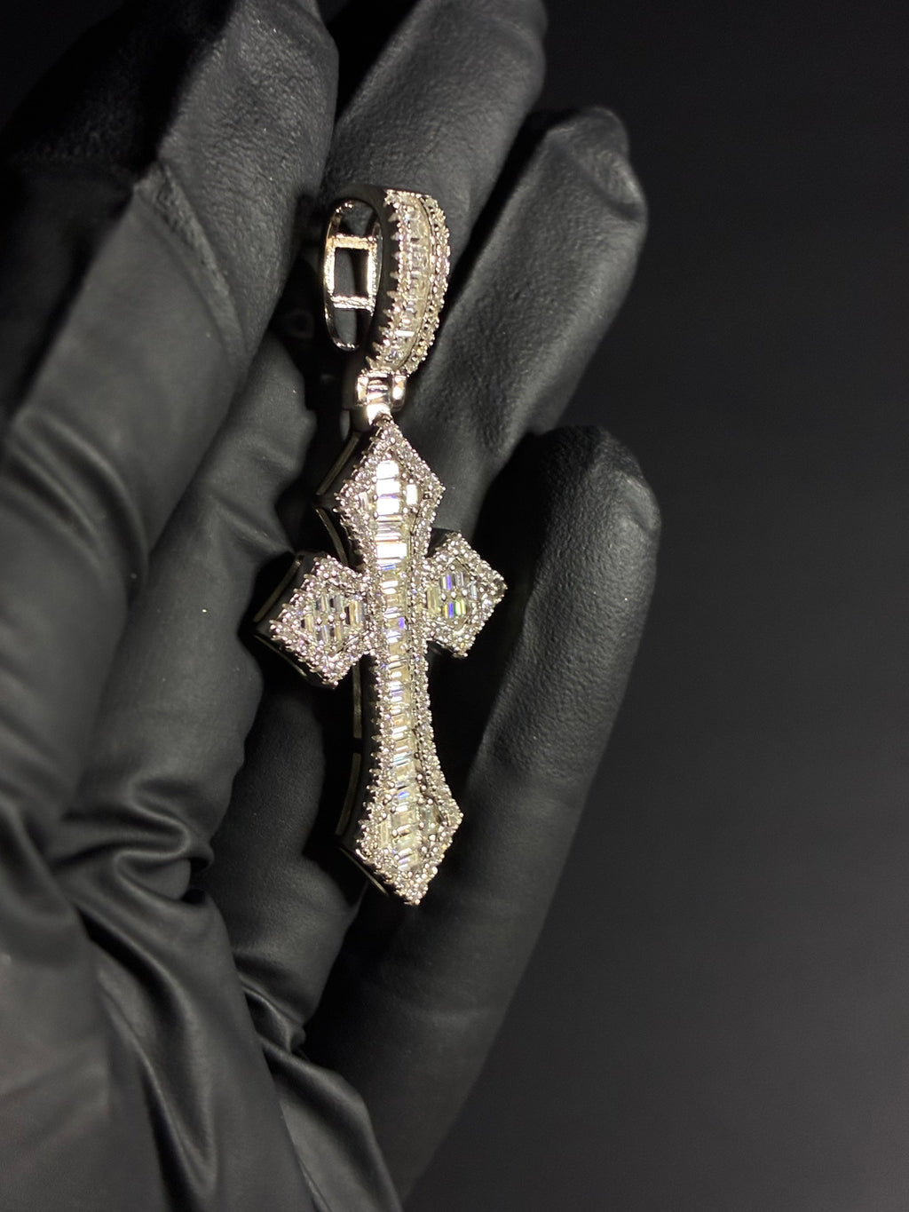 1.9 Carat Moissanite White Gold Plated 925 Sterling Silver Baguette Cross