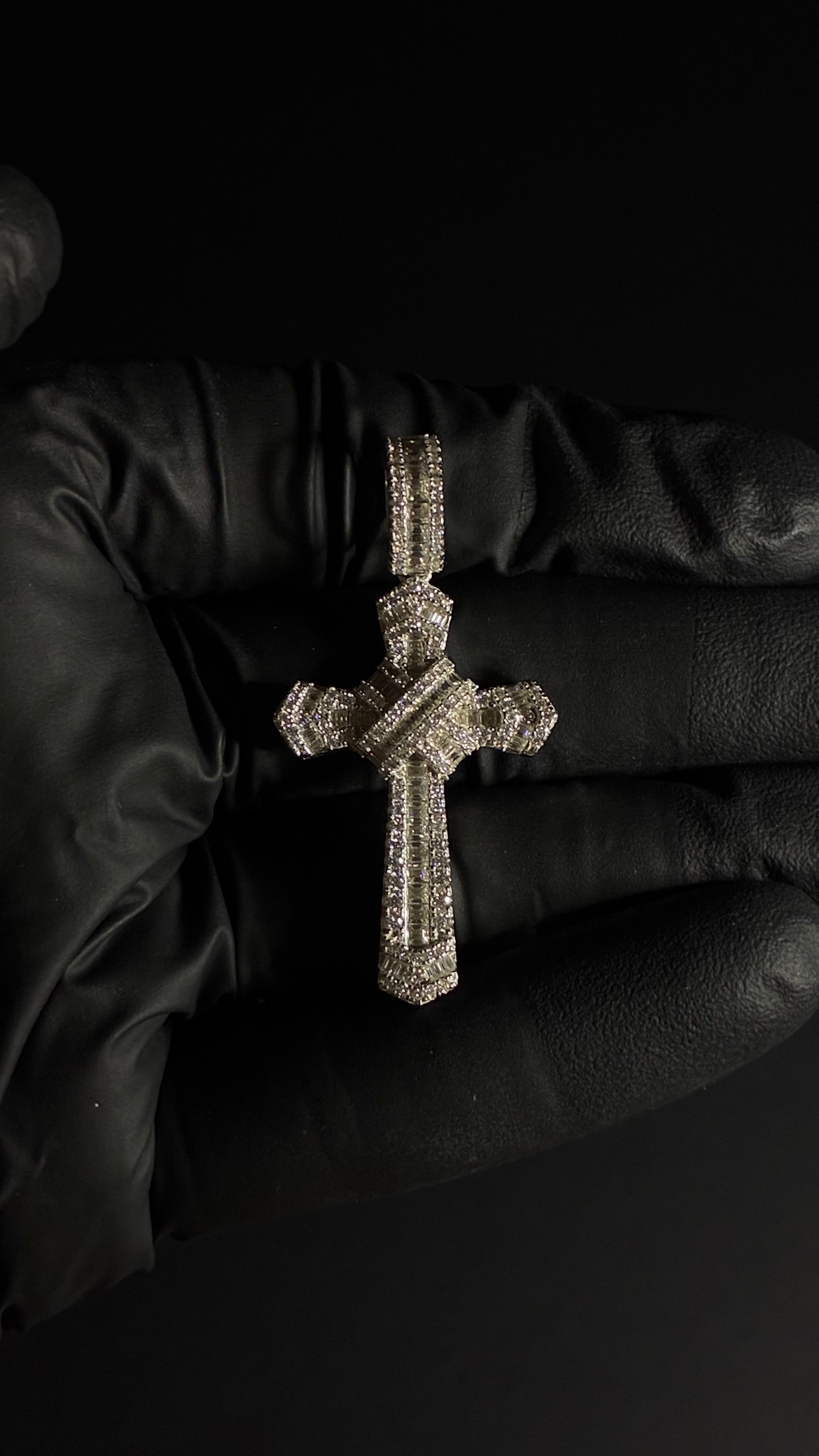 2.5 Carat 14K White Gold Plated 925 Sterling Silver Moissanite Baguette Cross