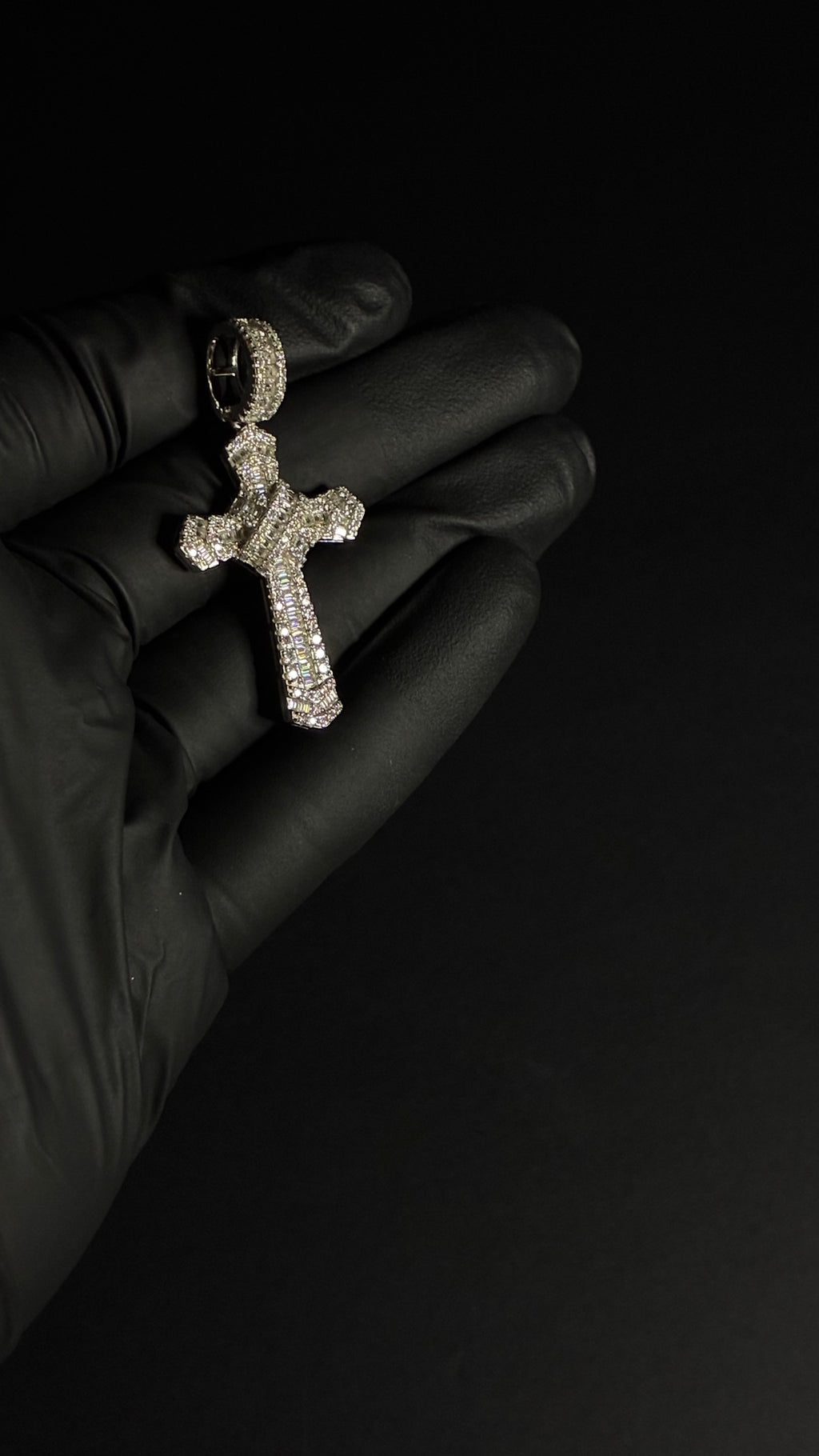 2.5 Carat 14K White Gold Plated 925 Sterling Silver Moissanite Baguette Cross